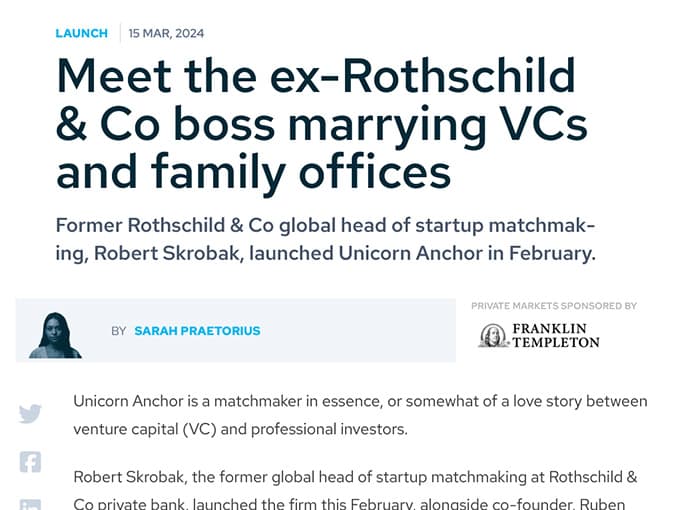 Meet the ex-Rothschild & Co boss marrying VCs and family offices